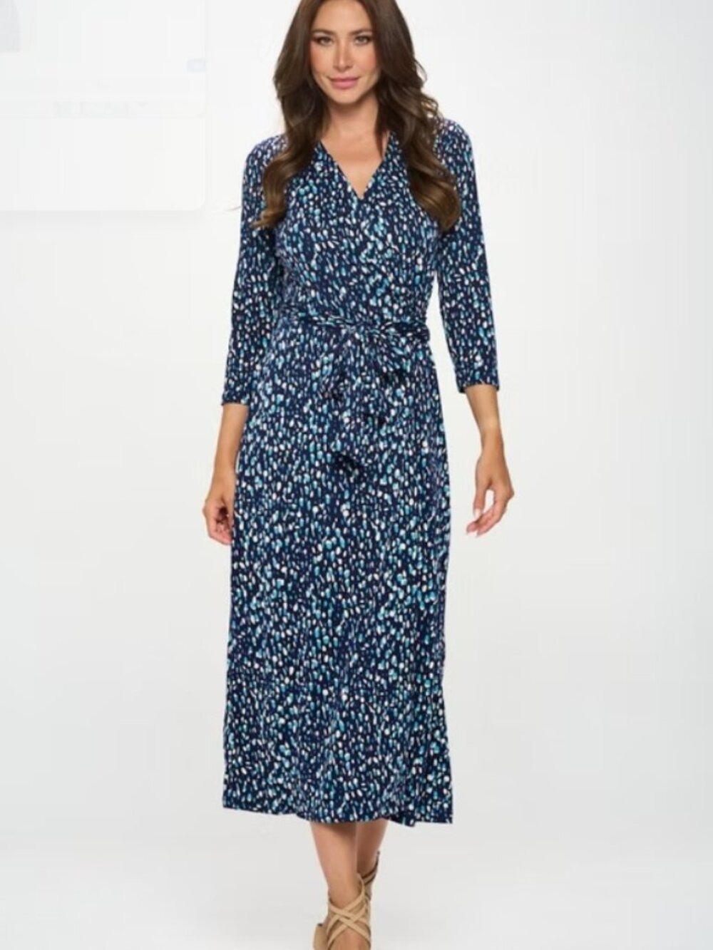 (2 for $15) ReneeC Navy Print Brushed Knit Wrap Maxi Dress XL - Picture 4 of 5
